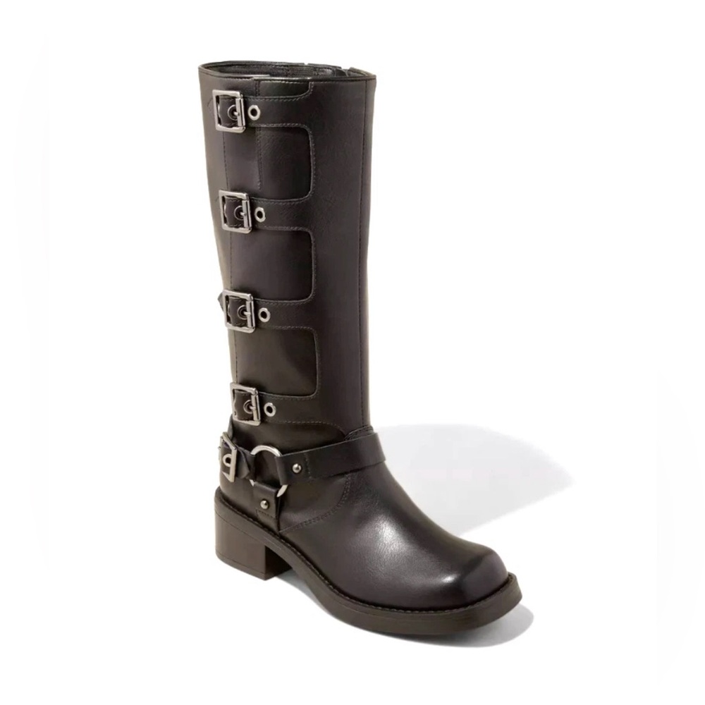 Wild Fable Women's Rebel Tall Moto Buckle Faux Leather Boots Black Size 11